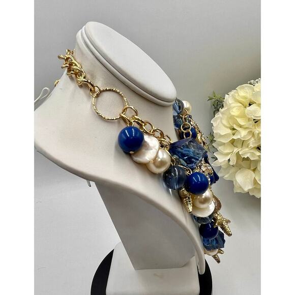 AMRITA SINGH Gold Tone Faux Pearl Nautical Starfish Layered
Statement Necklace - Picture 6 of 10